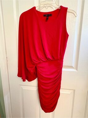 BCBGMAXAZRIA Vintage Red One-Shoulder Draped Cocktail Dress, Size: XS, EUC